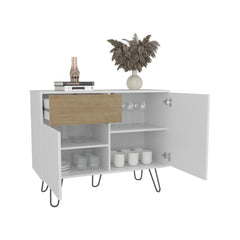 Jason 39" Wide Console Table With Two Cabinets, One Drawer and Four Shelves, White - Natural Oak