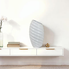 Dionysus Tall Modern Vase, Angled Spiral Design, White Ceramic 17 Inch