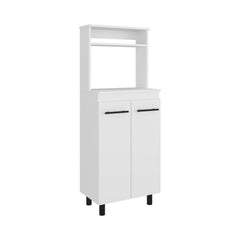Celestia Freestanding Kitchen Sideboard and Microwave Stand with 2-Door Cabinet with Interior Storage Shelves, One Upper Shelf and Compact Countertop