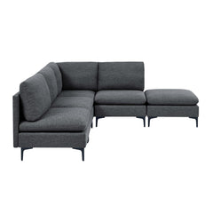 Linen Upholstered Modular Sectional with Metal Legs