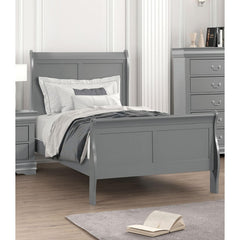 Gray Color Sleigh Design 1pc Twin Size Bed Bedroom Furniture Louis Phillipe Bed Bracket Feet Wooden