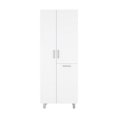 Saturn 71" High Two-Door Broom Closet With Hamper, Four Shelves, Hangers, Storage Closet, Pantry Cabinet