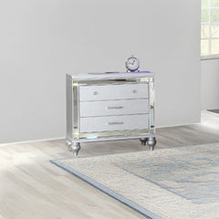 Utopia Modern Style Mirror Framed 3-Drawer Nightstand Made with Wood in Silver