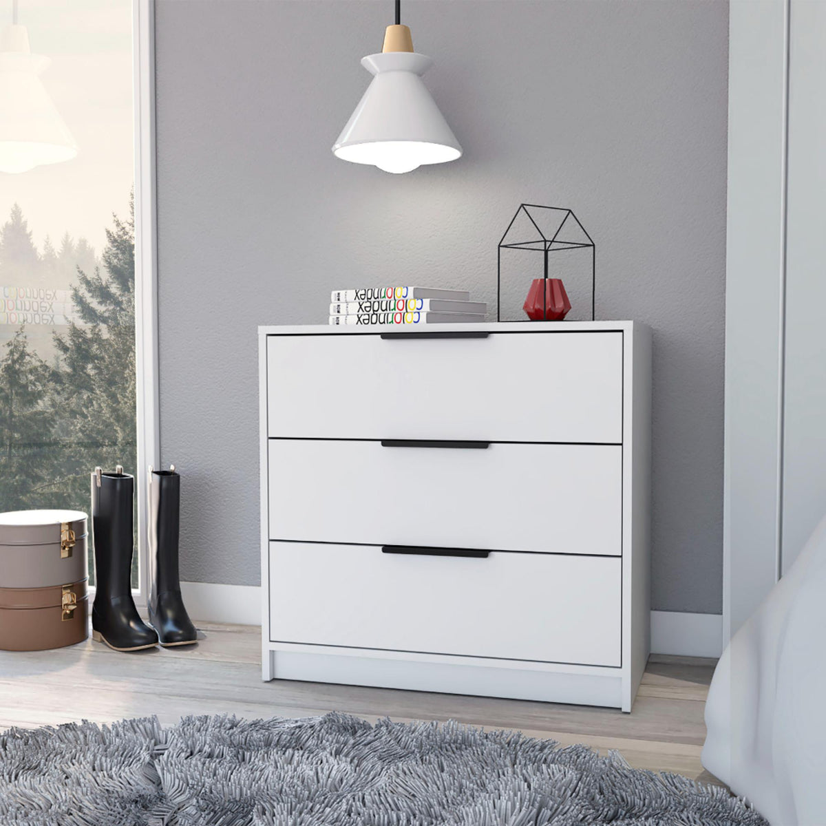 Dresser 27"H, 3 Drawers Dresser, Superior Top, White