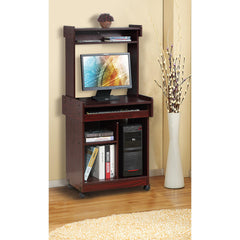 Polyxena Cart Coffee Station Computer Cart on locking castors hutch gliding shelf Mahogany color