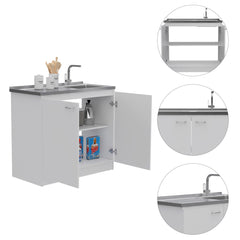 White Rectangle 2-Door Utility Sink and Cabinet