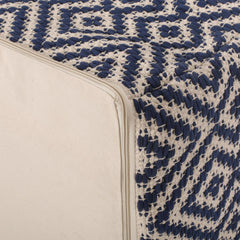 Poem Rectangular Pouf, Natural, Blue and White