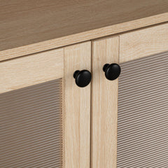 Mid-Century Modern TV Stand Tapered Leg Round Knobs Cabinet Doors Natural Finish Primary Living Room