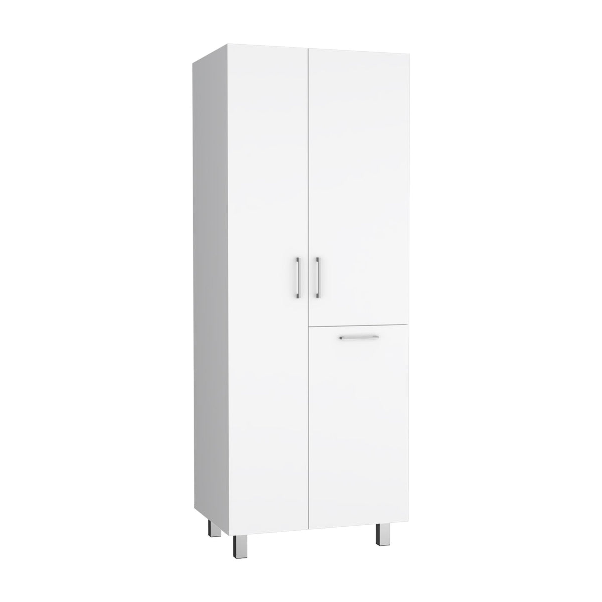 Saturn 71" High Two-Door Broom Closet With Hamper, Four Shelves, Hangers, Storage Closet, Pantry Cabinet