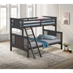 Modern Transitional Style Twin Over Full Bunk Bed With Ladder And Grey Mix Finish