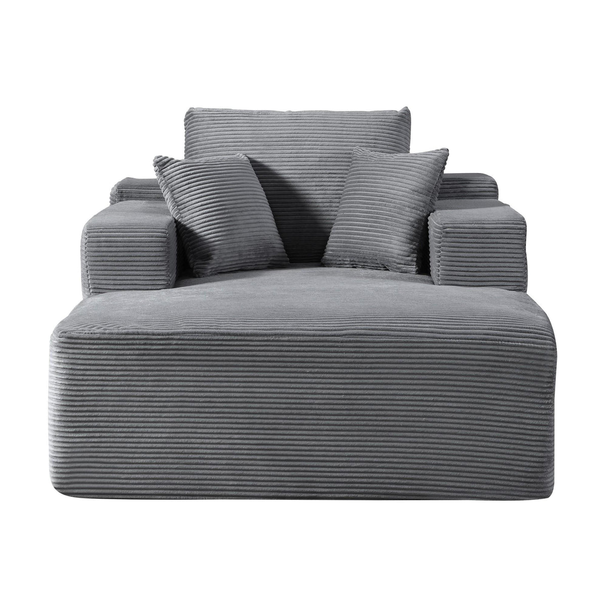 Convertible Chaise Lounge Chair Indoor – Oversized Corduroy Couch with Wide Armrest & Throw Pillows, Cozy Boneless Sleeper Sofa Bed Armchair, for Living Room, Bedroom, No Assembly Required, Dark Grey