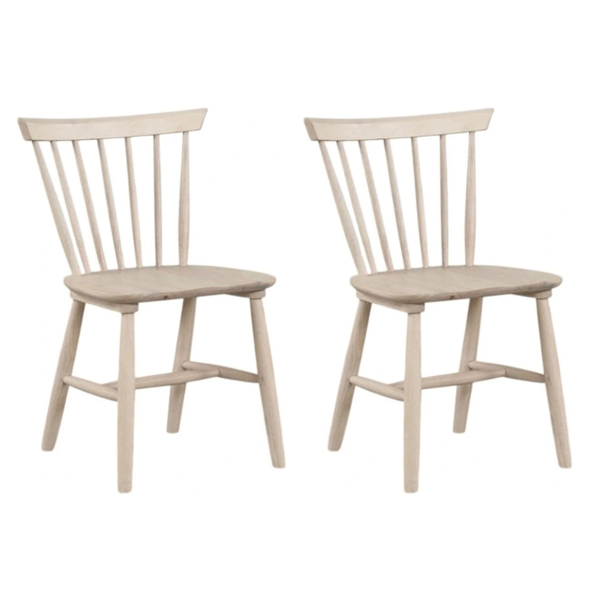 Moon Side Dining Chair Set of 2, Spindle Back, Tapered Legs, White Oak Wood