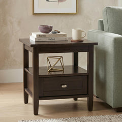 Warm Shaker Solid Wood 20 inch Wide Transitional End Table in Tobacco Brown