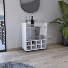 Avalon Andrews Bar Cart with Built-In 8-Bottle Rack, Double Glass Door Cabinet, and Aluminum-Edged Top Surface