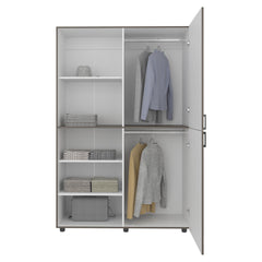 Eco High One Door Freestanding Armoire With Hanging Rod And Interior Shelves, Compact Bedroom Wardrobe, White, Mahogany