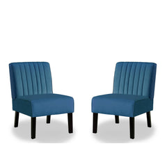 Venus Mid Century Modern Accent Chairs Set of 2 with Minimalist Design, Elegant Velvet Upholstery and Solid Wood Legs, Ideal for Living Room or Bedroom, Blue