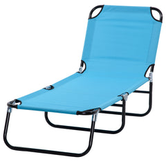 Folding Chaise Lounge Pool Chairs, Outdoor Sun Tanning Chairs with 5-Level Reclining Back, Steel Frame for Beach, Yard, Patio, Sky Blue