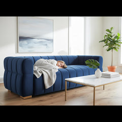 Velvet Sofa with Tufted Low Back Design, Sophisticated 3 Seater Couch for Living Rooms, 89 Inch Wide, Easy Assembly