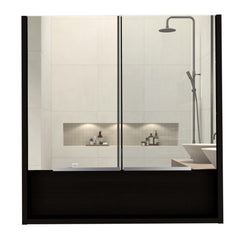 Saga Mirror Cabinet, Three Internal Shelves, One Open Shelf, Double Door Cabinet -Black
