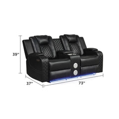 WALTZ LED & Power Recliner 3 PC Made With Faux Leather in Black