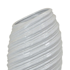 Dionysus Tall Modern Vase, Angled Spiral Design, White Ceramic 17 Inch