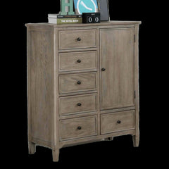 Modern Wire-Brushed Warm Gray 1pc Armoire Round Pull Knobs Wood Grain Texture Bedroom Furniture