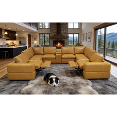 Premium Leather Match Upholstered Large Arms Sectional with Two Recliner Seats