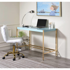Neptune Baby Blue & Gold Finish Writing Desk W/USB