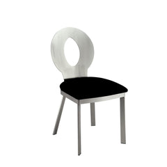 Contemporary Silver Metal Frame 2pc Dining Chairs Black Microfiber Seat Dining Room Oval Back Satin Plated Powder Coating Chair