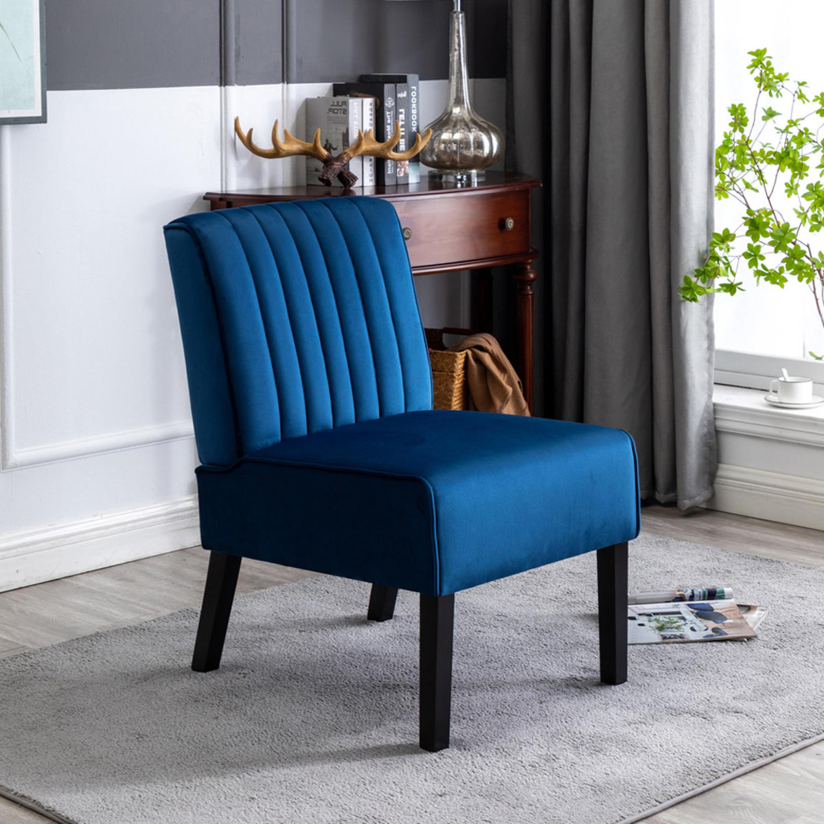 Venus Mid Century Modern Accent Chairs Set of 2 with Minimalist Design, Elegant Velvet Upholstery and Solid Wood Legs, Ideal for Living Room or Bedroom, Dark Blue
