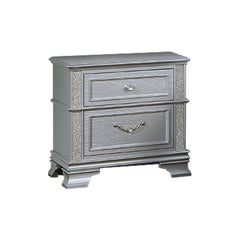Shangri-La Gray Finish 2-Drawers Nightstand Decorative Glitter Front 1pc Bedside Table Bedroom