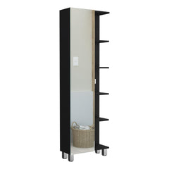 Iphigenia Mirror Linen Cabinet, Four Interior Shelves, Five External Shelves -Black
