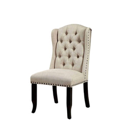Rustic Style 2pc Side Chair Button Tufted Nailhead Trim Wingback Antique Black And Beige Finish Dining Room