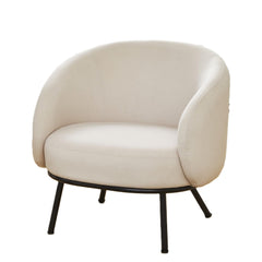 Mid-Century Modern Velvet Accent Chair, Upholstered Barrel Armchair with Metal Legs, Comfy Single Sofa Chair for Living Room Bedroom