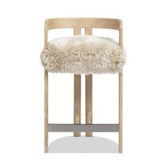 Zeus 26.5" Low Back Genuine Fur Counter Stool, Natural Blonde Genuine Fur