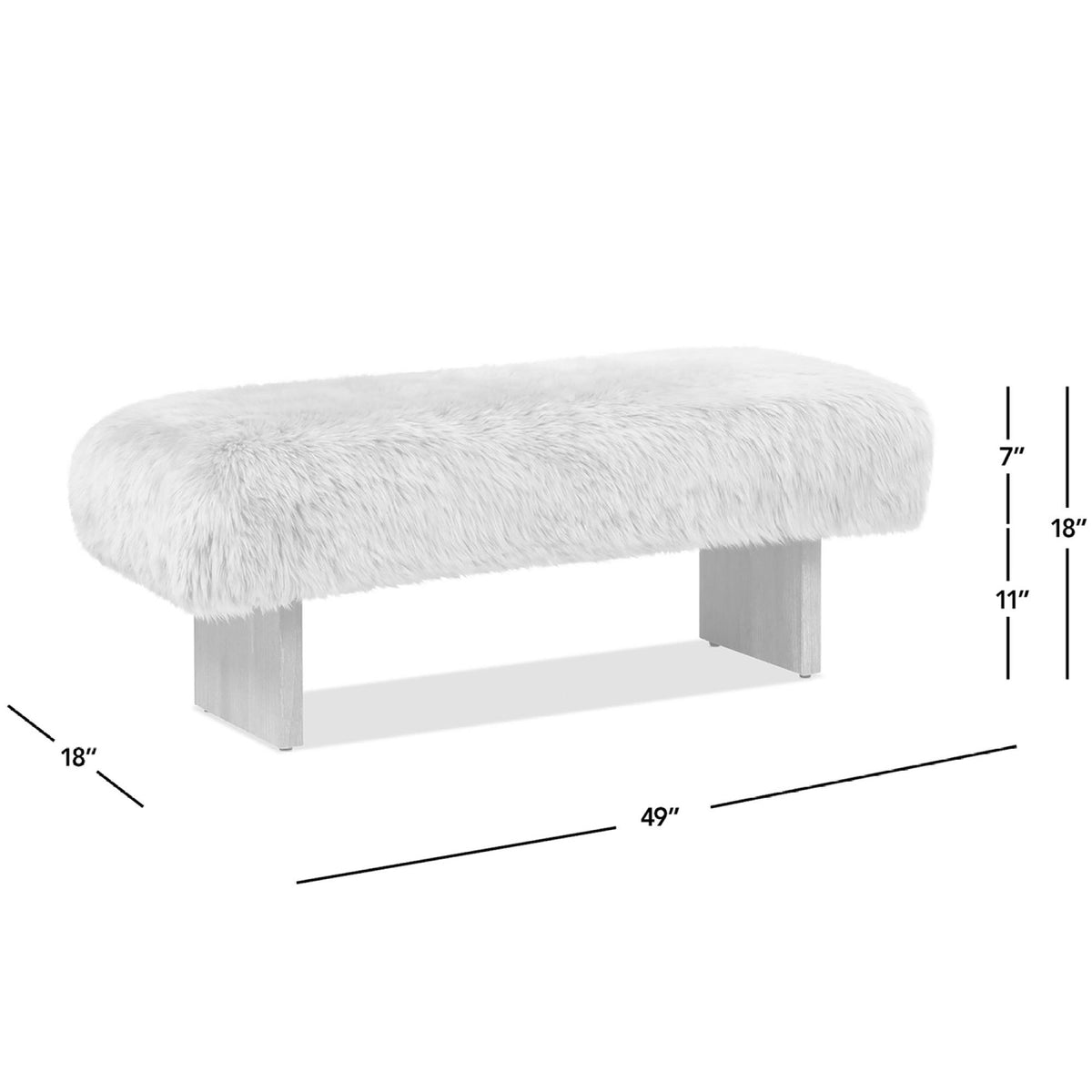Meteor 49" Sheepskin Fur Rectangular Accent Bench, Natural Blonde Genuine Fur