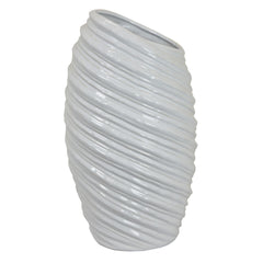 Dionysus Tall Modern Vase, Angled Spiral Design, White Ceramic 17 Inch