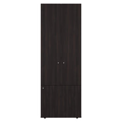 Home 3 Door Closet System with Hanging Rod for clothes and interior Shelves, Manufactured Wood Freestanding Bedroom Storage, Utility Room or Laundry Room Furniture, Stained Walnut