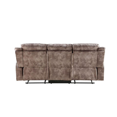 Haven Two Tone Chocolate Velvet Recliner Sofa w/USB Port & Drop Down Table