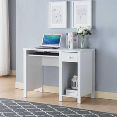 Avalon desk home office desk 39"W Compact desk Writing Desk Laptop Desk White One drawer Keyboard Drawer Wooden Knob