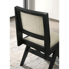 Contemporary Black Color 2pc Dining Side Chairs Light Gray Fabric Upholstered Chairs Arms Dining Room