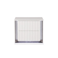 Nova Contemporary Style 2-Drawer Nightstand Made with Diamond-Patterned Side Accents with LED Lighting and Wood in White Finish