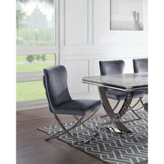 Glam Gray Velvet 2pcs Side Chairs Button-Tufted Chrome Frame Upholstered Dining Chairs Furniture Set