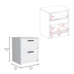 Crest 2 Drawers Nightstand , End Table, Side Table Metal Handles -White