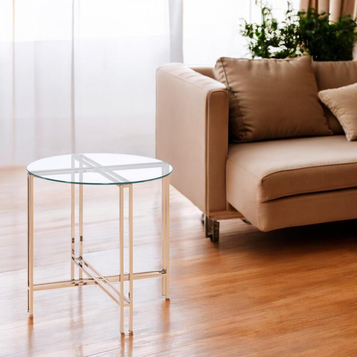 Millennium Clear Glass Top with Champagne Finish End Table