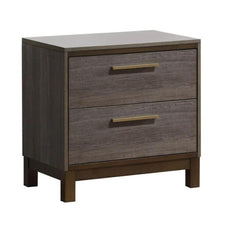 Contemporary 1pc Nightstand Two Tone Antique Gray Bedroom Furniture Nightstand Center Metal Glides Brass Bar Pulls