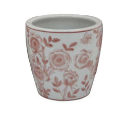 Epic Accent Planter Pot Set of 4, Pink Floral Pattern, White Ceramic