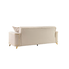 Celestia Modern Sofa in Ivory with Solid Birch Wood Frame, Pocket Coil Cushioning and Stainless Steel Legs