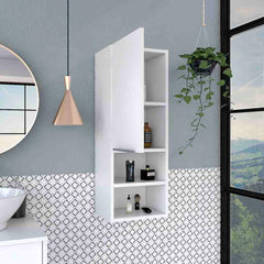 Display Single Door Cabinet 32" H, Two Interior Shelves, Two External Shelves, White