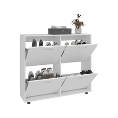 Aurora 4-Door Shoe Rack Cabinet With Multiple Shelves, Modern Footwear Storage, White